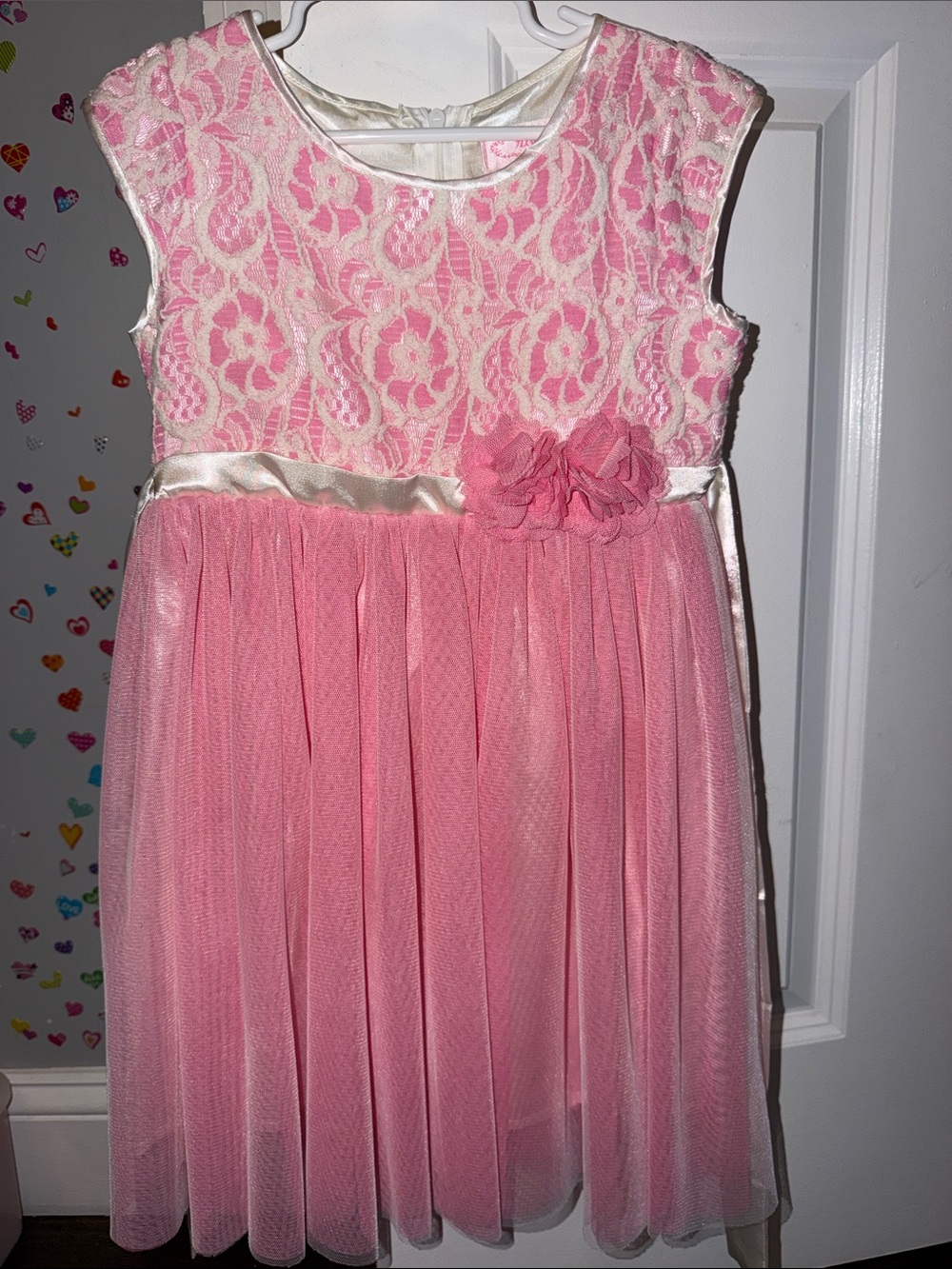 Popatu Pink Lace & Tulle Flower Waist Party Dress